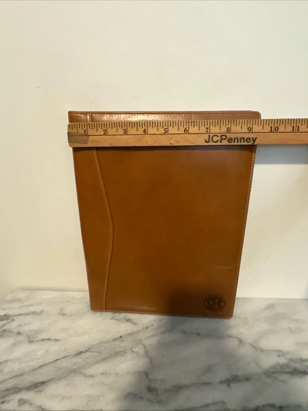 Executive Tan Leather Portfolio with Embossed Monogram